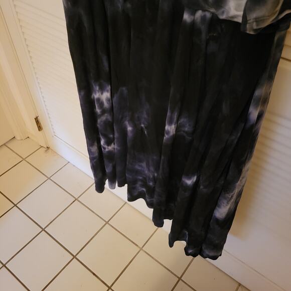 Kiyonna Plus Size 3X Tie Dye Maxi Dress Blue Gray White Flowy Ruffle Boho - Picture 7 of 9